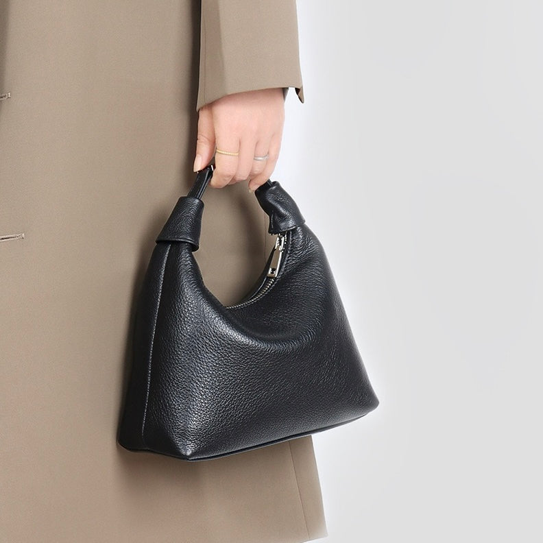 Textured Leather Crescent Hobo Bag | Understated Sculptural Elegance