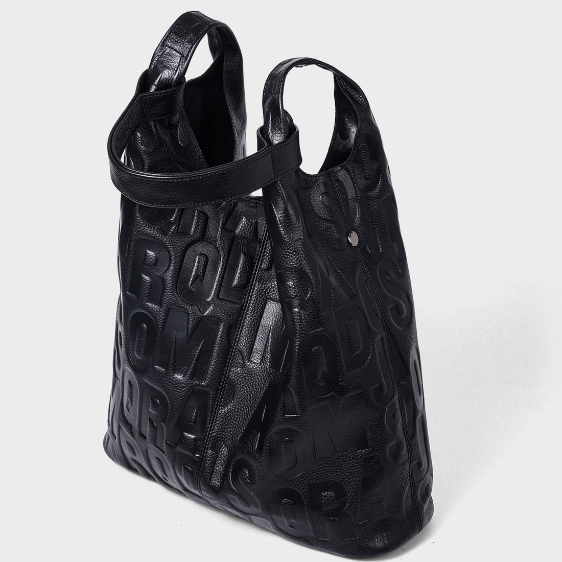 Black Genuine Leather Embossed Lettering Hobo Bag | Effortless Urban Elegance