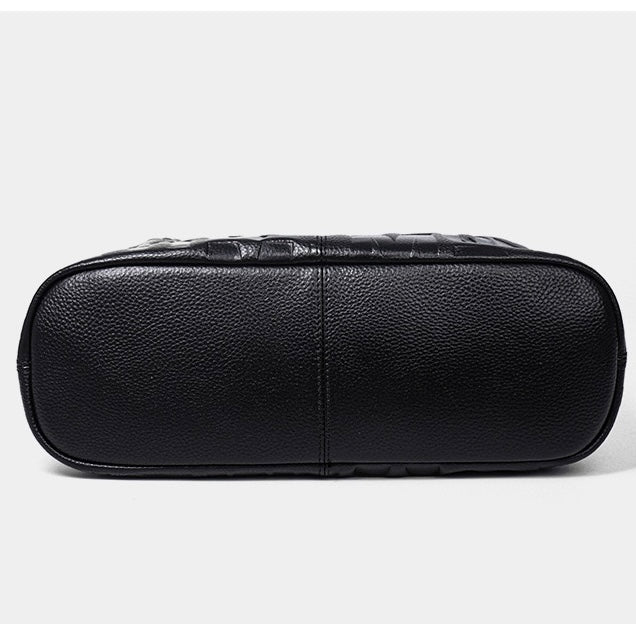 Black Genuine Leather Embossed Lettering Hobo Bag | Effortless Urban Elegance