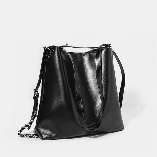 Women's Leather Chain Strap Bucket Bag | Effortless Modern Elegance