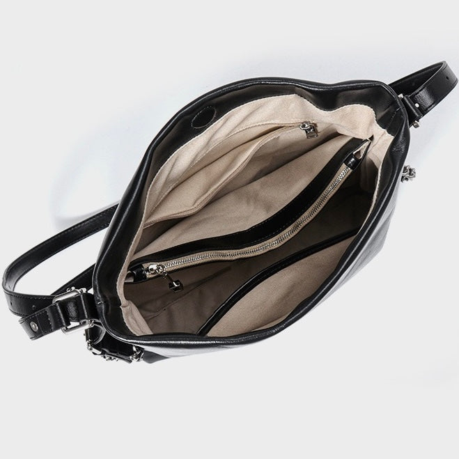 Women's Leather Chain Strap Bucket Bag | Effortless Modern Elegance