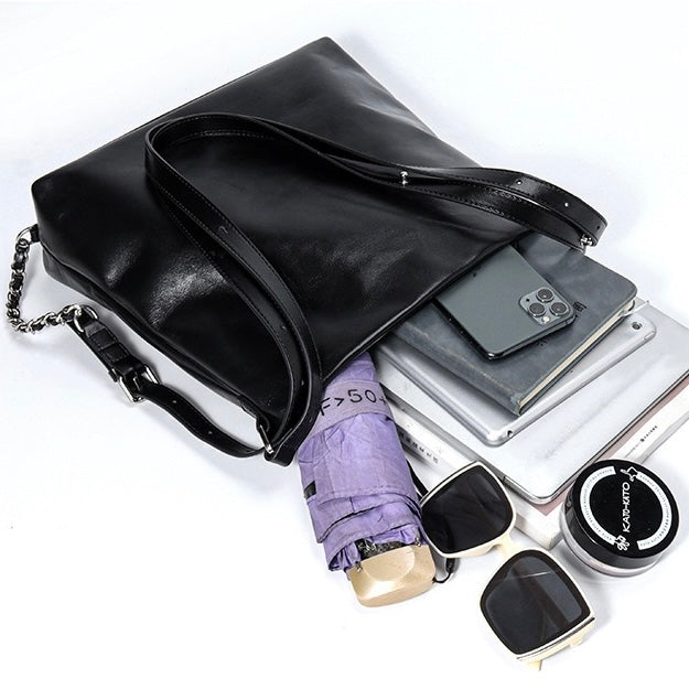Women's Leather Chain Strap Bucket Bag | Effortless Modern Elegance