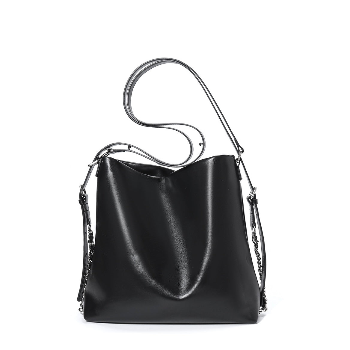 Women's Leather Chain Strap Bucket Bag | Effortless Modern Elegance