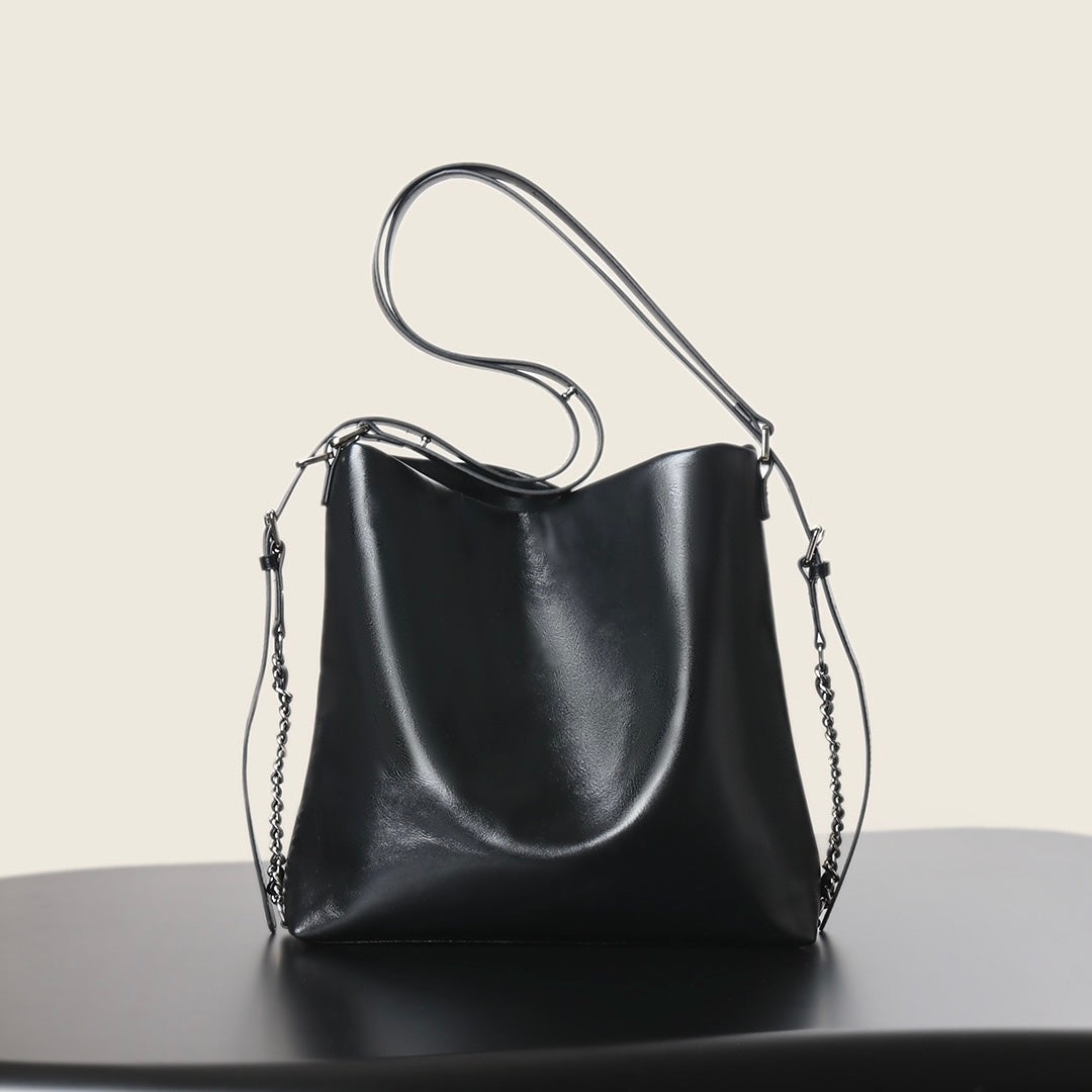 Women's Leather Chain Strap Bucket Bag | Effortless Modern Elegance