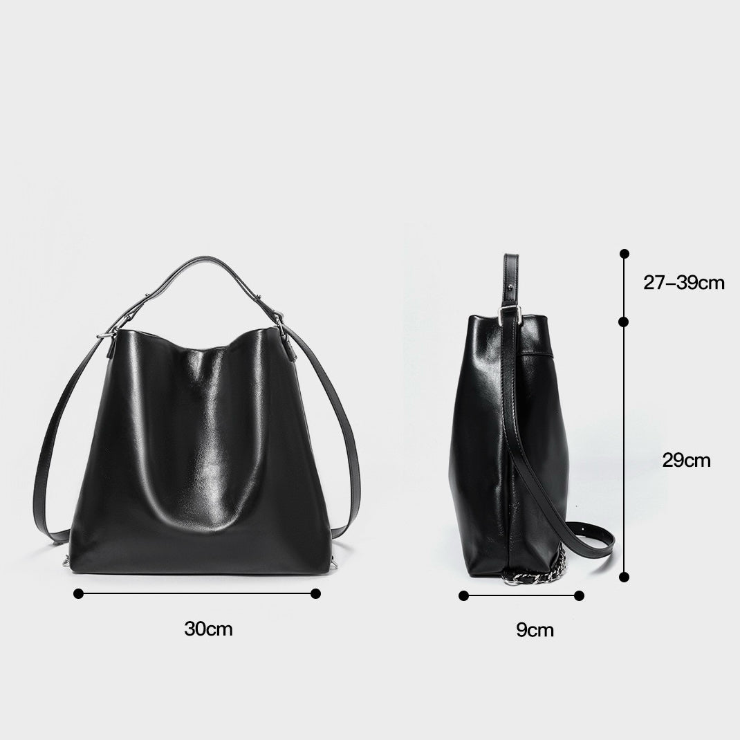 Women's Leather Chain Strap Bucket Bag | Effortless Modern Elegance