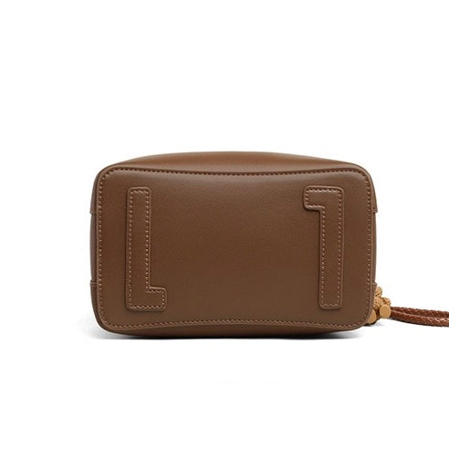 Coffee Genuine Leather Bucket Bag | Refined Bear Charm Detail