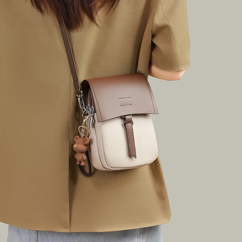 Color-Block Genuine Leather Mini Crossbody Phone Bag | Effortless Elegance