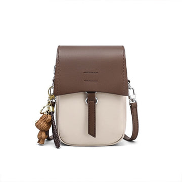 Color-Block Genuine Leather Mini Crossbody Phone Bag | Effortless Elegance