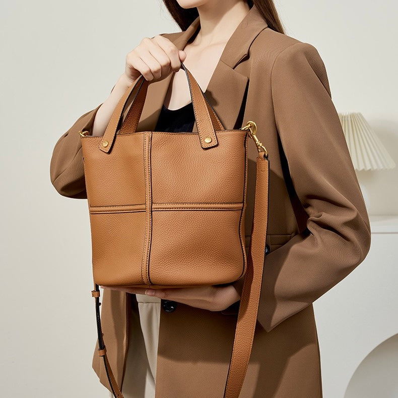 Women’s Genuine Leather Bucket Bag | Large Capacity Effortless Elegance