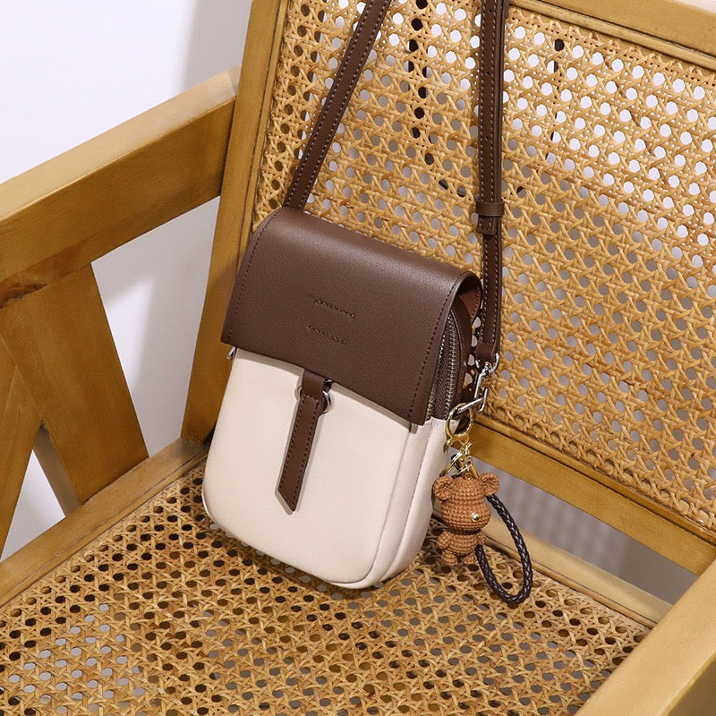 Color-Block Genuine Leather Mini Crossbody Phone Bag | Effortless Elegance