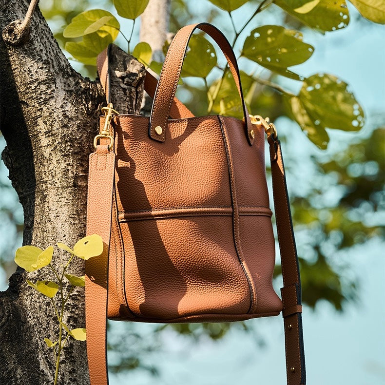 Women’s Genuine Leather Bucket Bag | Large Capacity Effortless Elegance