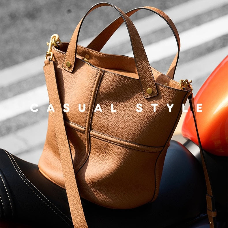 Women’s Genuine Leather Bucket Bag | Large Capacity Effortless Elegance