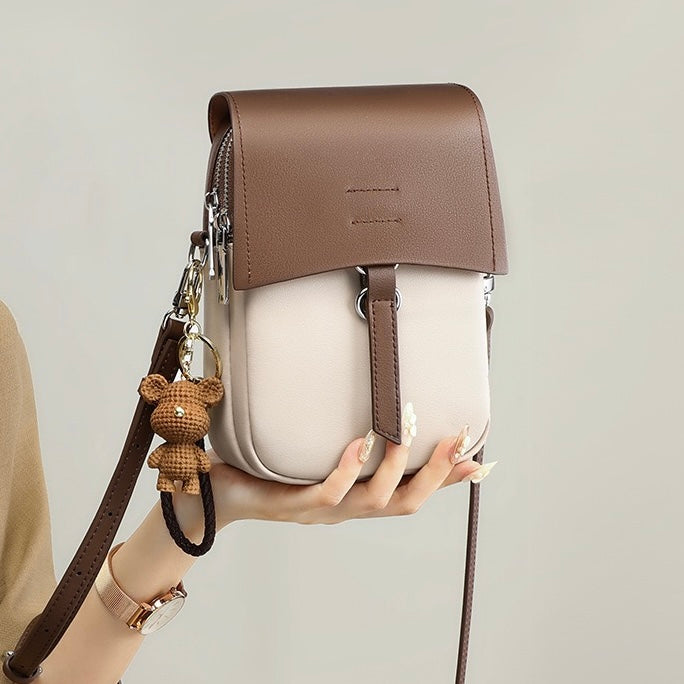 Color-Block Genuine Leather Mini Crossbody Phone Bag | Effortless Elegance