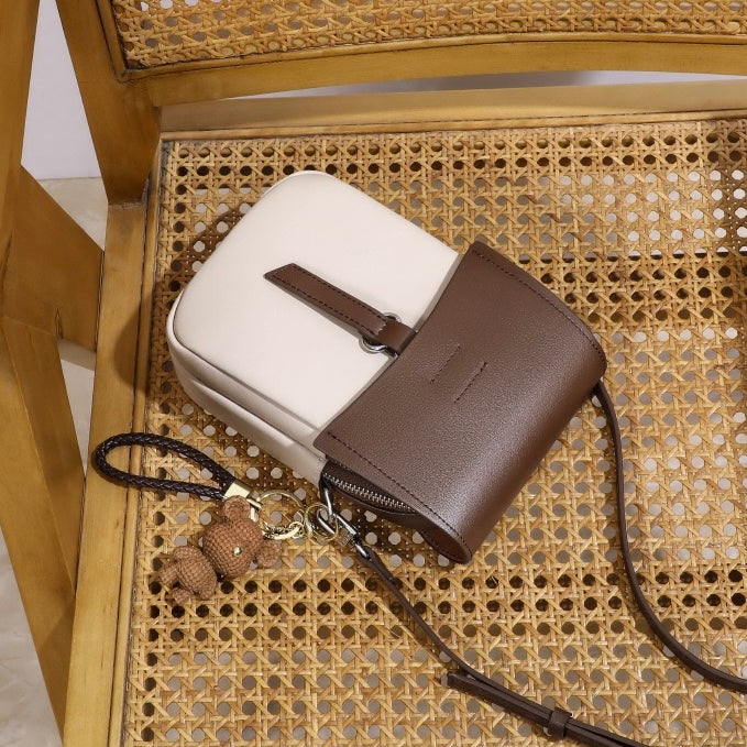 Color-Block Genuine Leather Mini Crossbody Phone Bag | Effortless Elegance