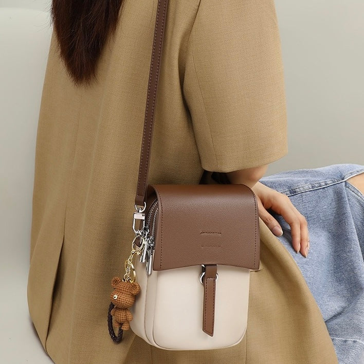 Color-Block Genuine Leather Mini Crossbody Phone Bag | Effortless Elegance