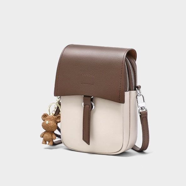 Color-Block Genuine Leather Mini Crossbody Phone Bag | Effortless Elegance