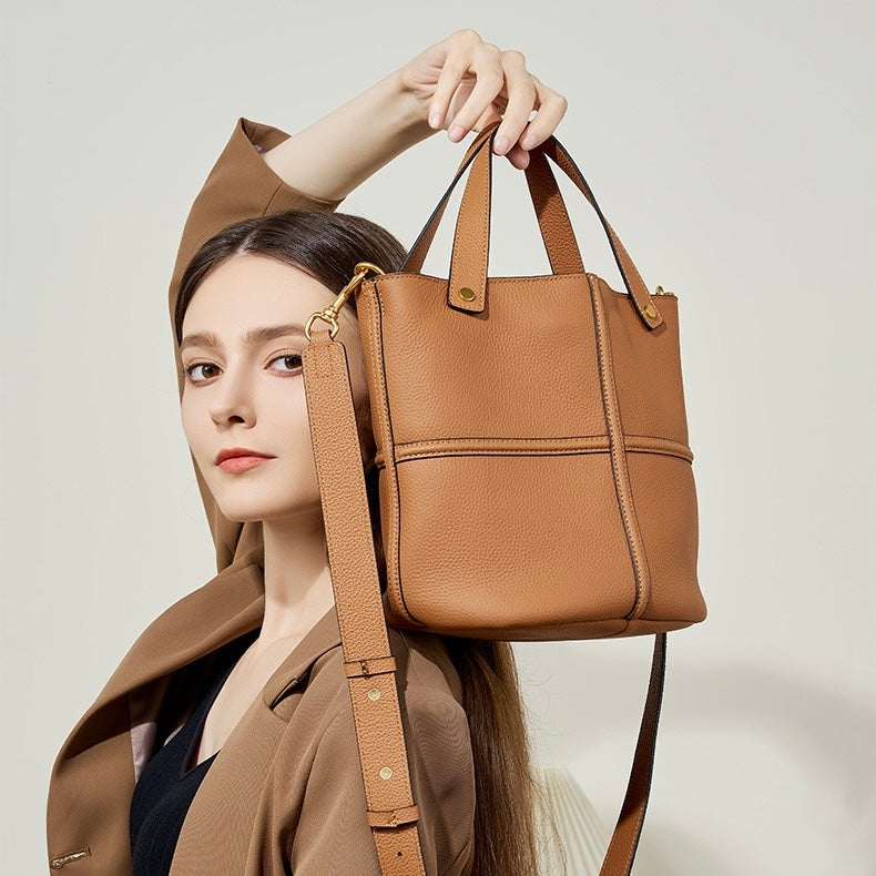 Women’s Genuine Leather Bucket Bag | Large Capacity Effortless Elegance