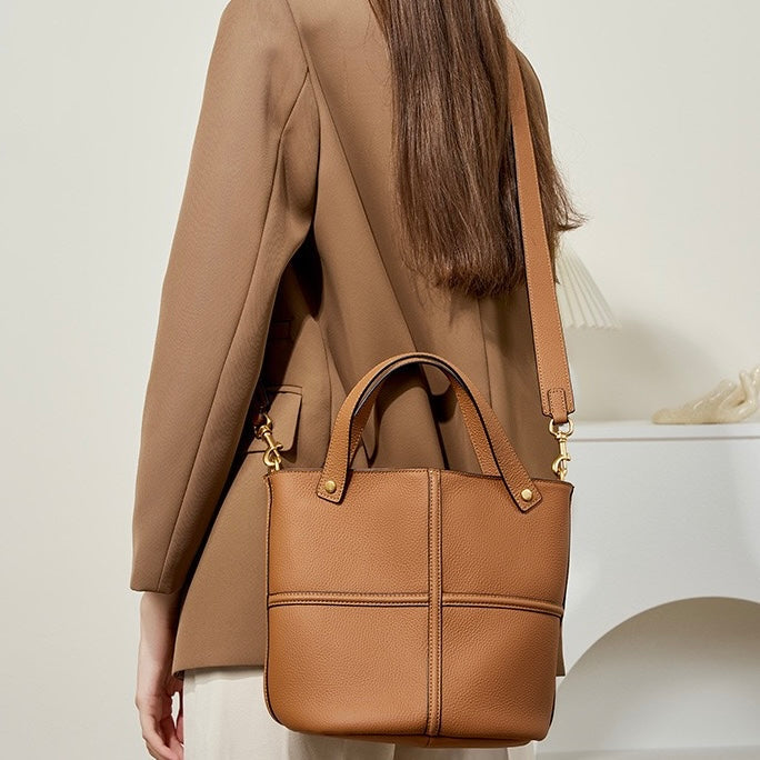 Women’s Genuine Leather Bucket Bag | Large Capacity Effortless Elegance