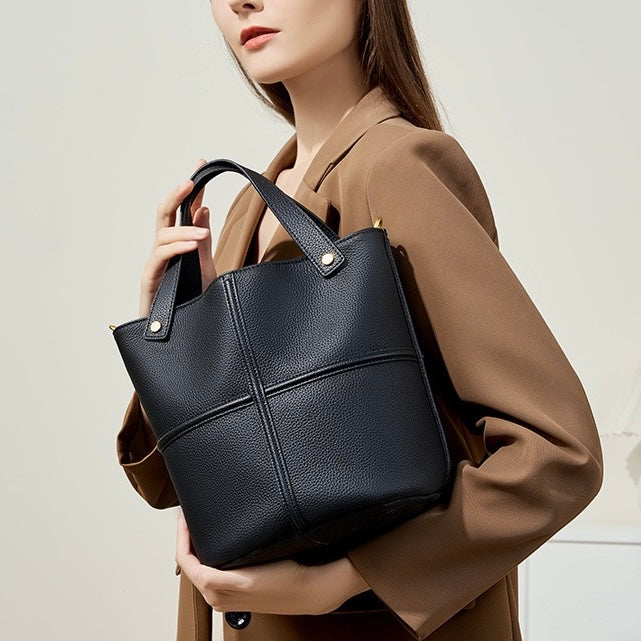 Women’s Genuine Leather Bucket Bag | Large Capacity Effortless Elegance