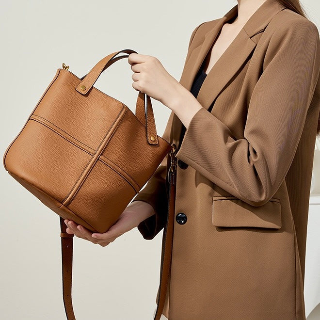 Women’s Genuine Leather Bucket Bag | Large Capacity Effortless Elegance