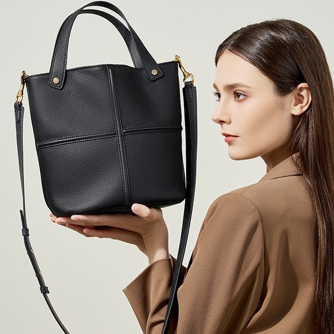 Women’s Genuine Leather Bucket Bag | Large Capacity Effortless Elegance