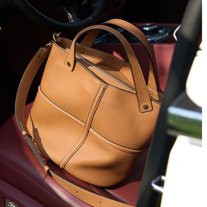 Women’s Genuine Leather Bucket Bag | Large Capacity Effortless Elegance