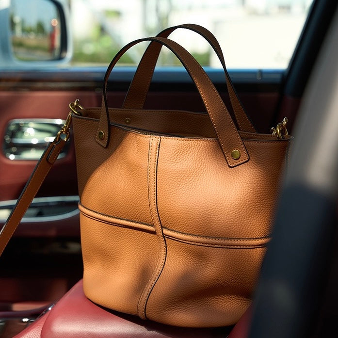 Women’s Genuine Leather Bucket Bag | Large Capacity Effortless Elegance