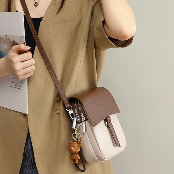 Color-Block Genuine Leather Mini Crossbody Phone Bag | Effortless Elegance