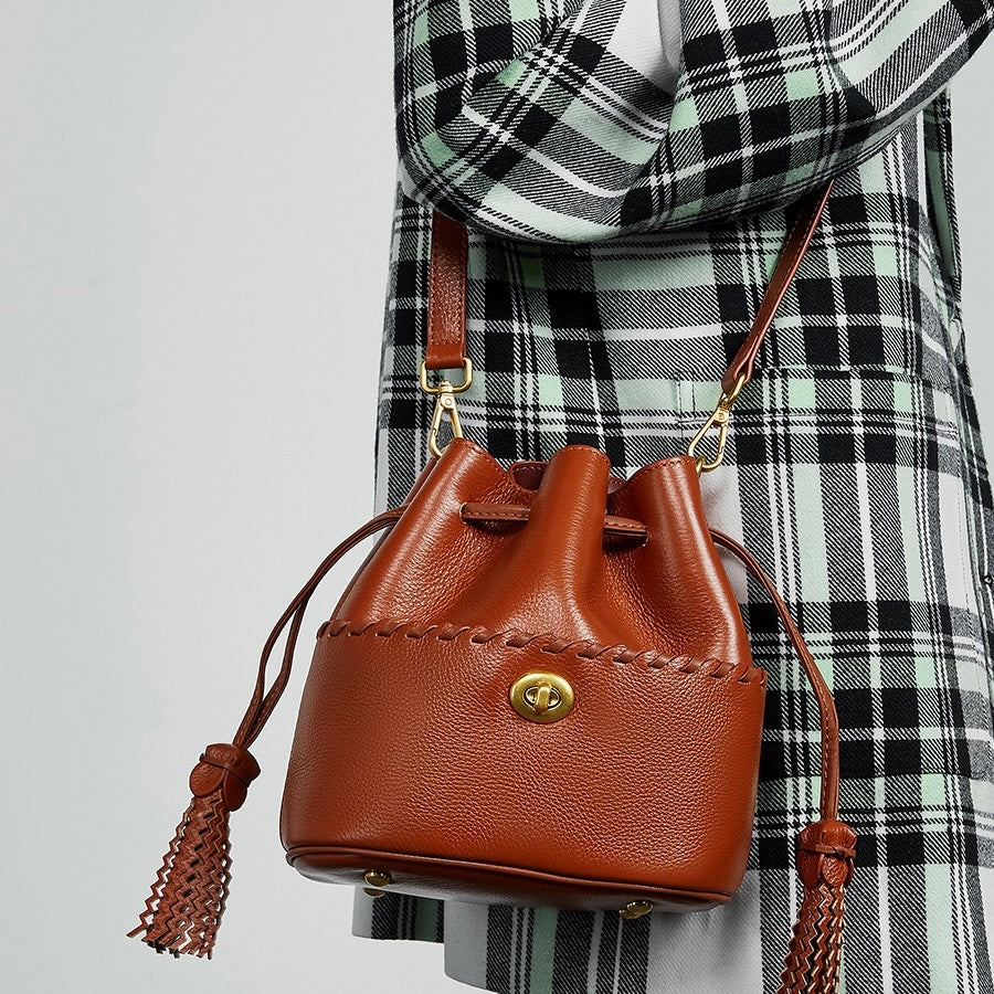 Women’s Genuine Leather Bucket Fringe Crossbody Handbag | Effortless Everyday Elegance
