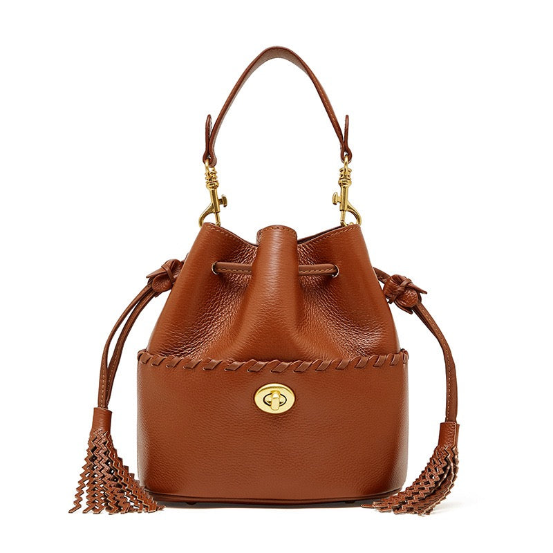 Women’s Genuine Leather Bucket Fringe Crossbody Handbag | Effortless Everyday Elegance