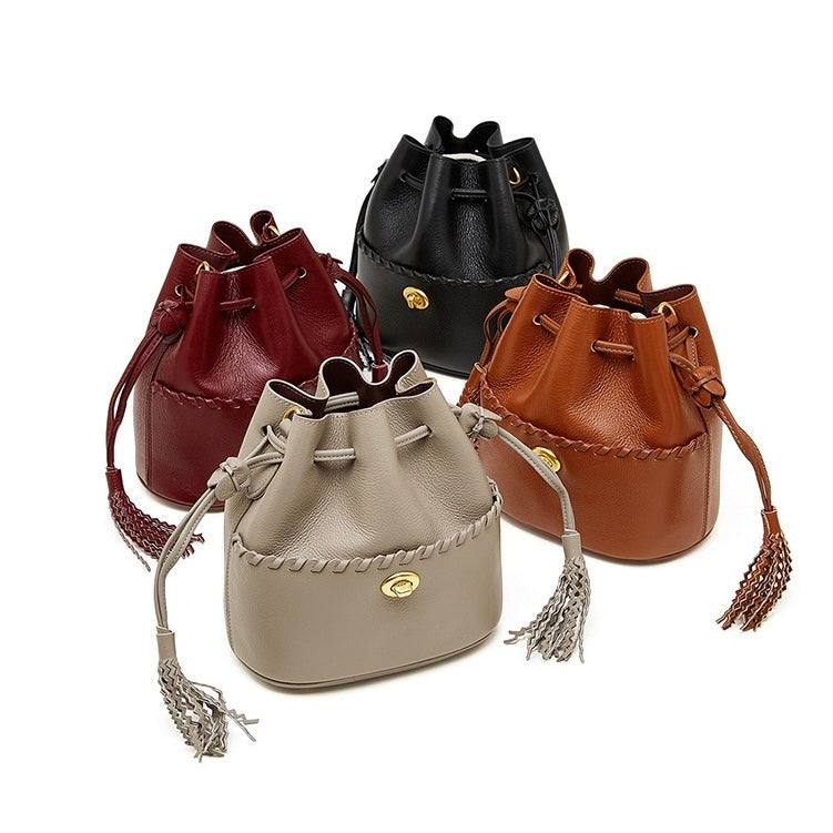 Women’s Genuine Leather Bucket Fringe Crossbody Handbag | Effortless Everyday Elegance