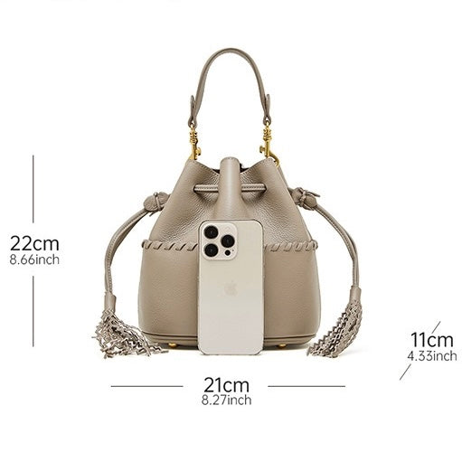 Women’s Genuine Leather Bucket Fringe Crossbody Handbag | Effortless Everyday Elegance