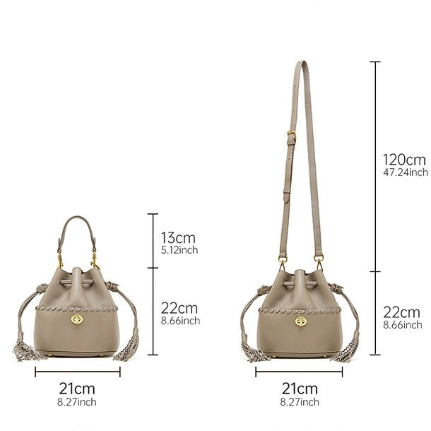 Women’s Genuine Leather Bucket Fringe Crossbody Handbag | Effortless Everyday Elegance