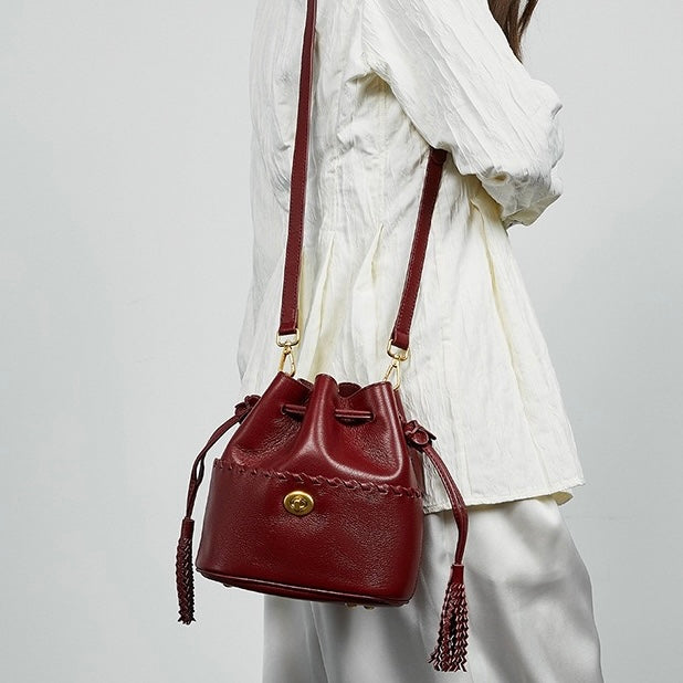 Women’s Genuine Leather Bucket Fringe Crossbody Handbag | Effortless Everyday Elegance