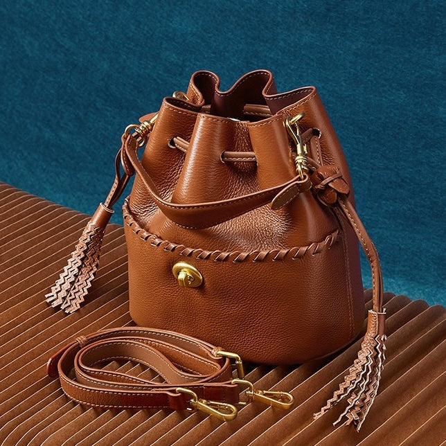 Women’s Genuine Leather Bucket Fringe Crossbody Handbag | Effortless Everyday Elegance