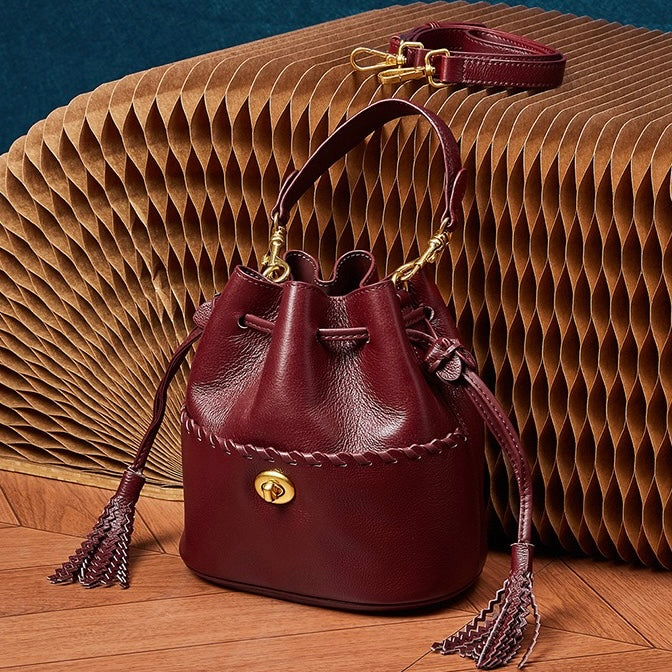 Women’s Genuine Leather Bucket Fringe Crossbody Handbag | Effortless Everyday Elegance