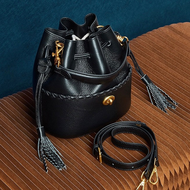 Women’s Genuine Leather Bucket Fringe Crossbody Handbag | Effortless Everyday Elegance
