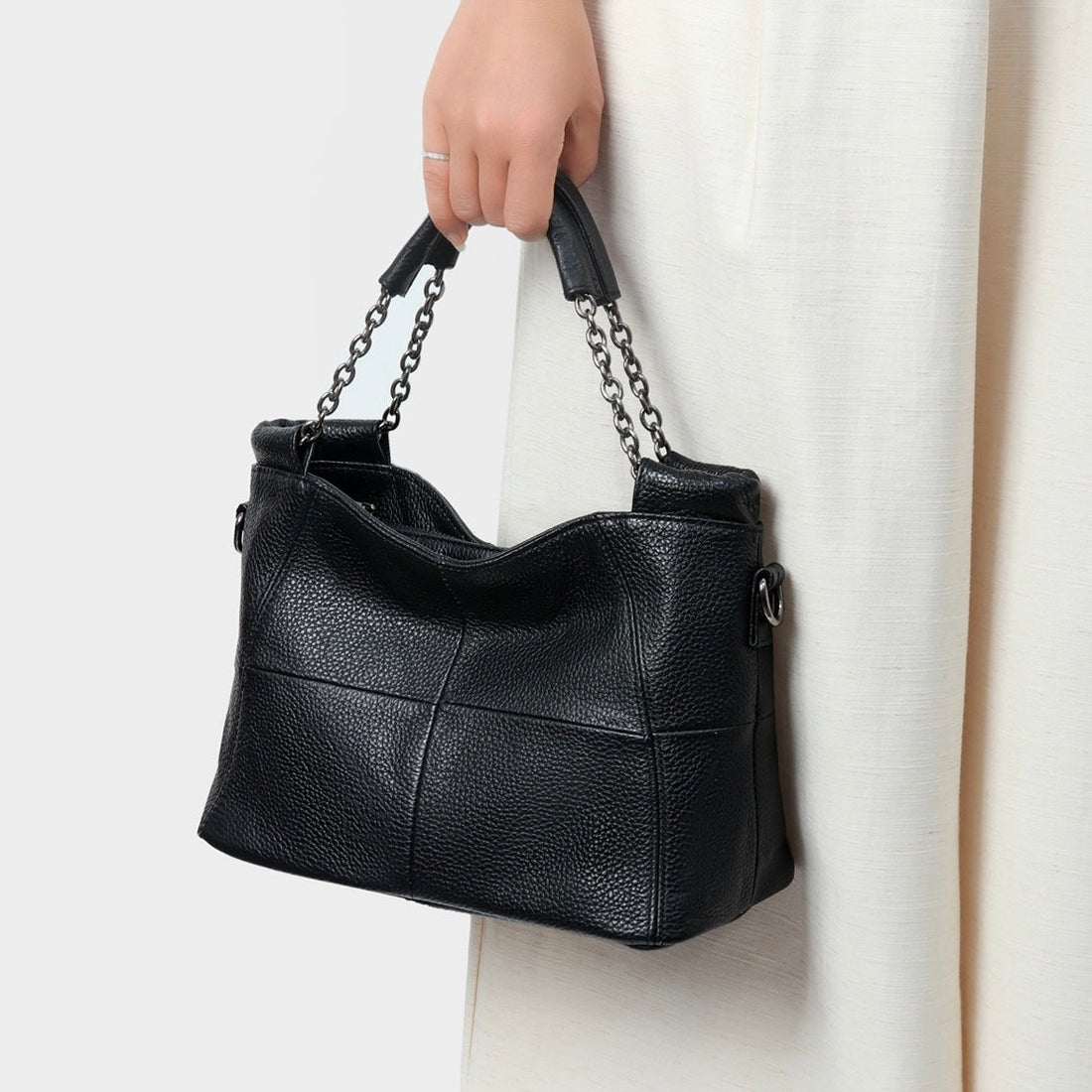 Women’s Genuine Leather Chain Shoulder Tote | Effortless Timeless Elegance