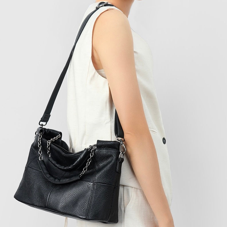Women’s Genuine Leather Chain Shoulder Tote | Effortless Timeless Elegance