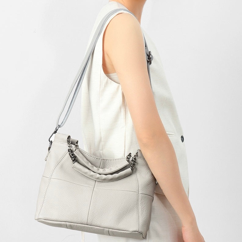 Women’s Genuine Leather Chain Shoulder Tote | Effortless Timeless Elegance