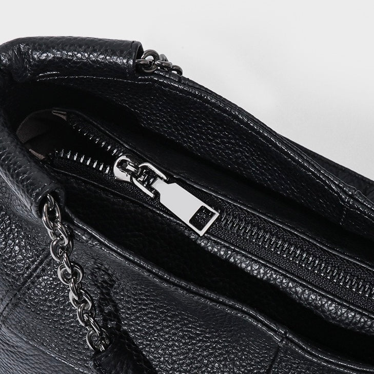 Women’s Genuine Leather Chain Shoulder Tote | Effortless Timeless Elegance