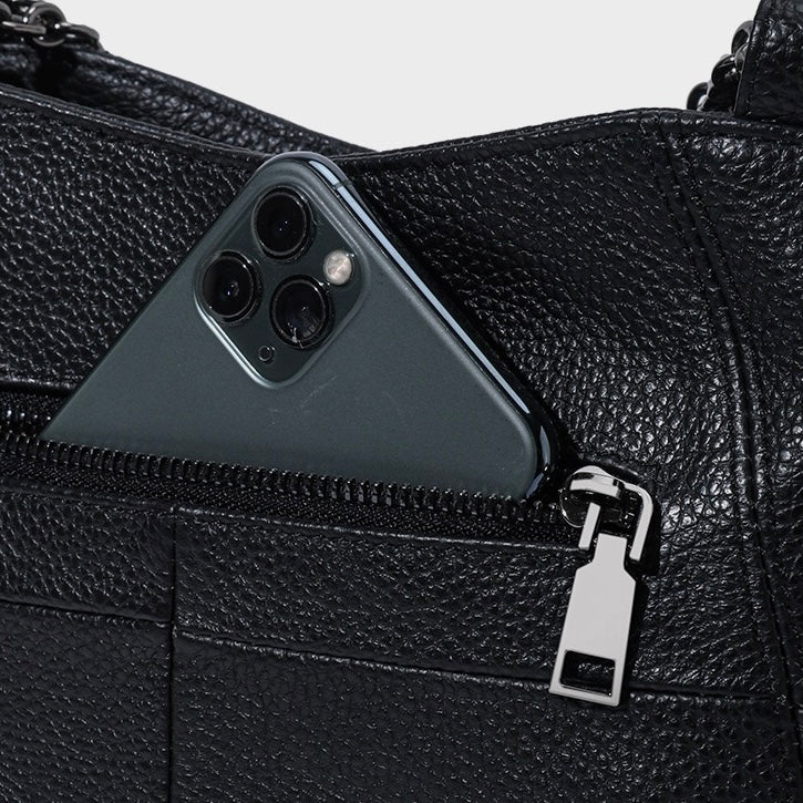 Women’s Genuine Leather Chain Shoulder Tote | Effortless Timeless Elegance
