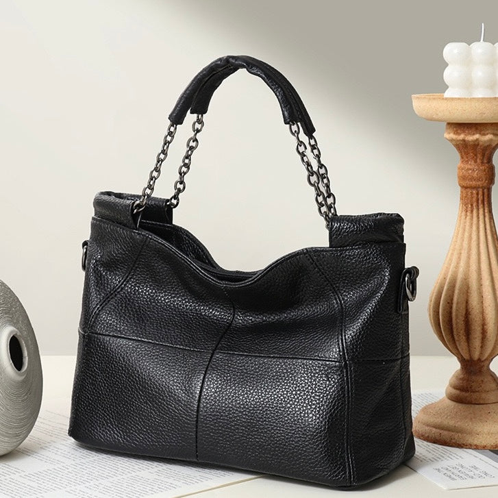 Women’s Genuine Leather Chain Shoulder Tote | Effortless Timeless Elegance