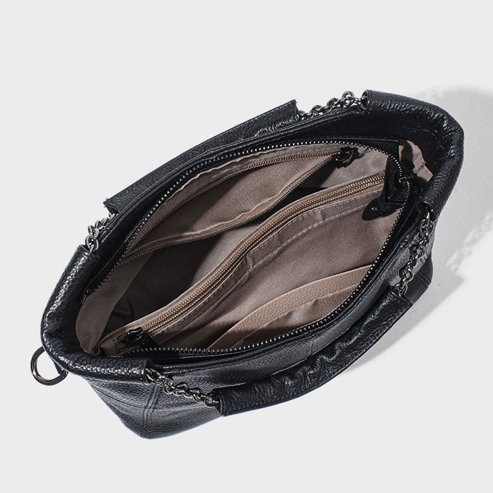 Women’s Genuine Leather Chain Shoulder Tote | Effortless Timeless Elegance