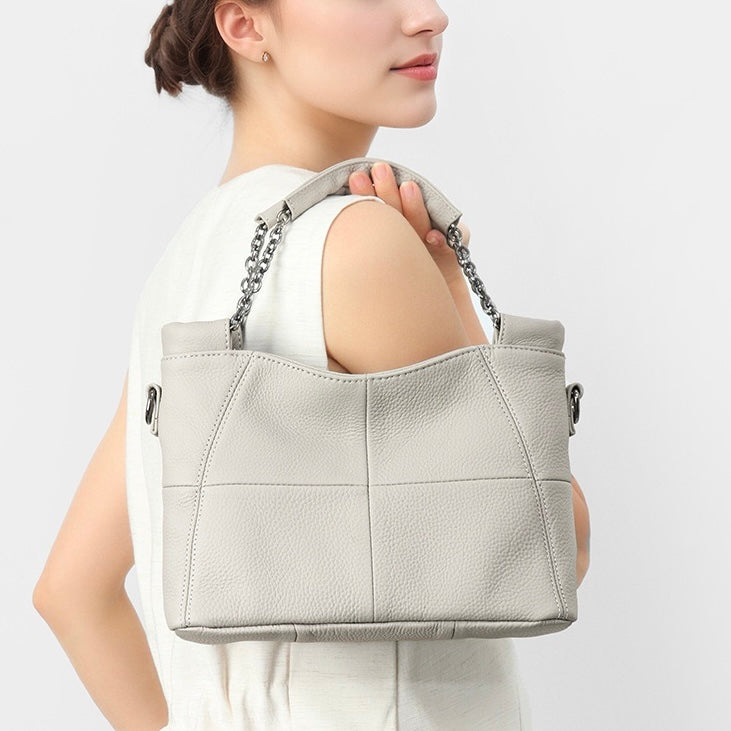 Women’s Genuine Leather Chain Shoulder Tote | Effortless Timeless Elegance