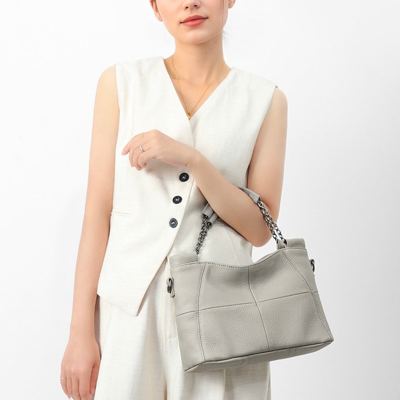 Women’s Genuine Leather Chain Shoulder Tote | Effortless Timeless Elegance