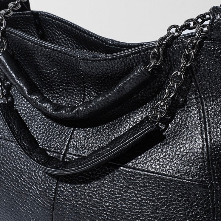 Women’s Genuine Leather Chain Shoulder Tote | Effortless Timeless Elegance