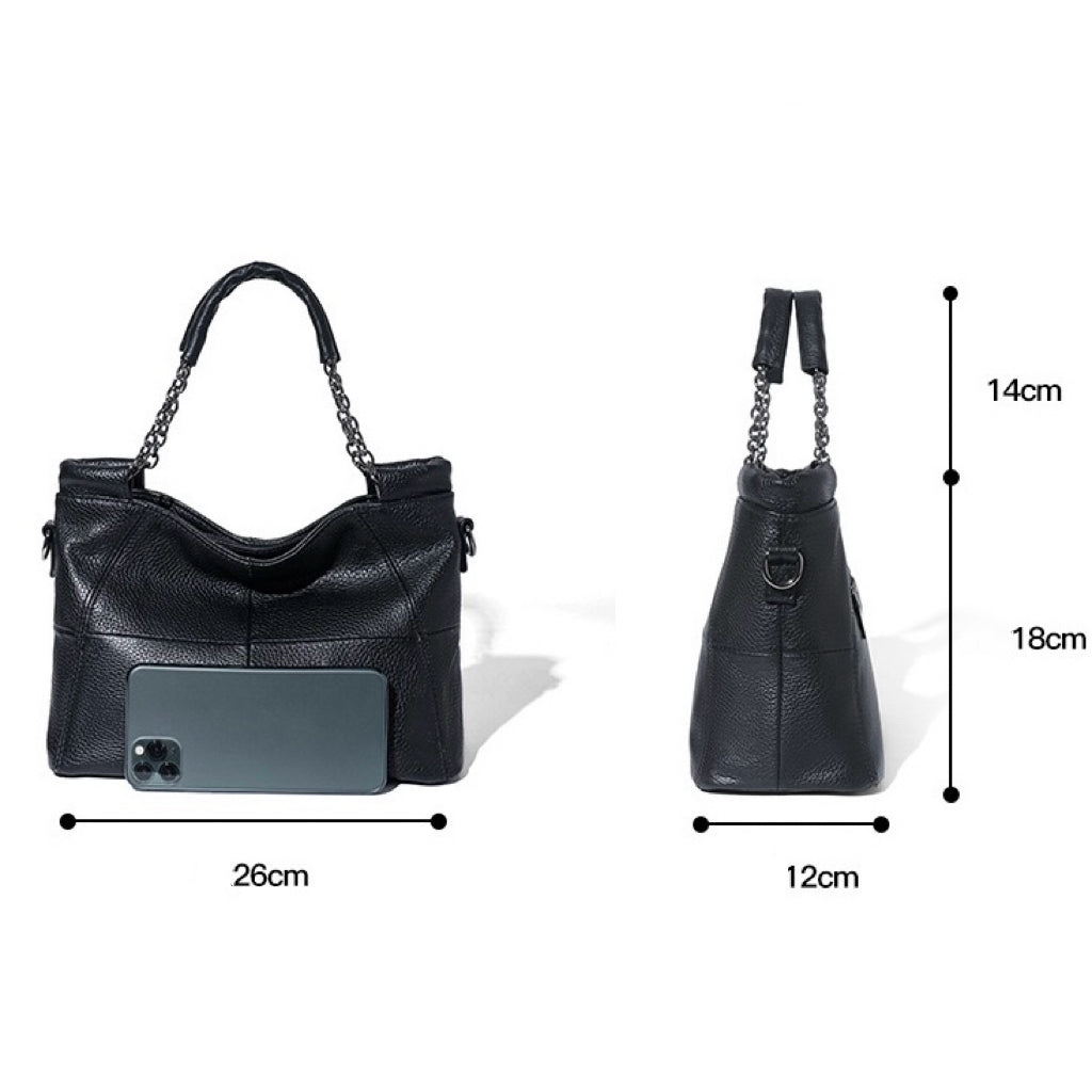 Women’s Genuine Leather Chain Shoulder Tote | Effortless Timeless Elegance