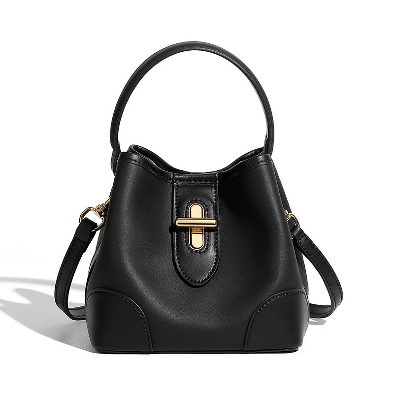 Women's Genuine Leather Mini Lock Bucket Crossbody Bag | Effortless Elegance