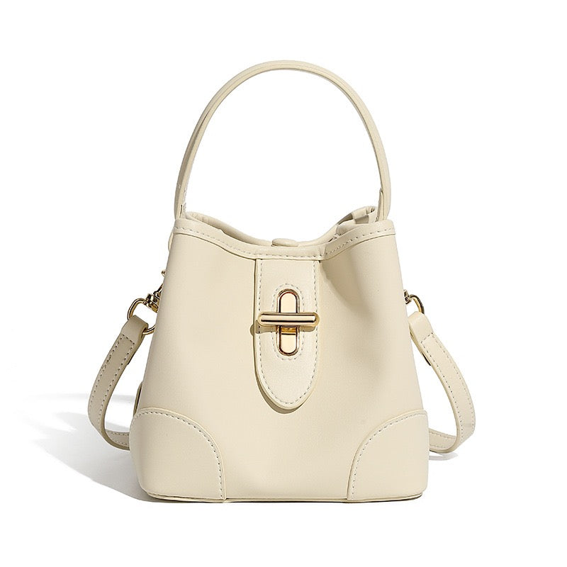 Women's Genuine Leather Mini Lock Bucket Crossbody Bag | Effortless Elegance